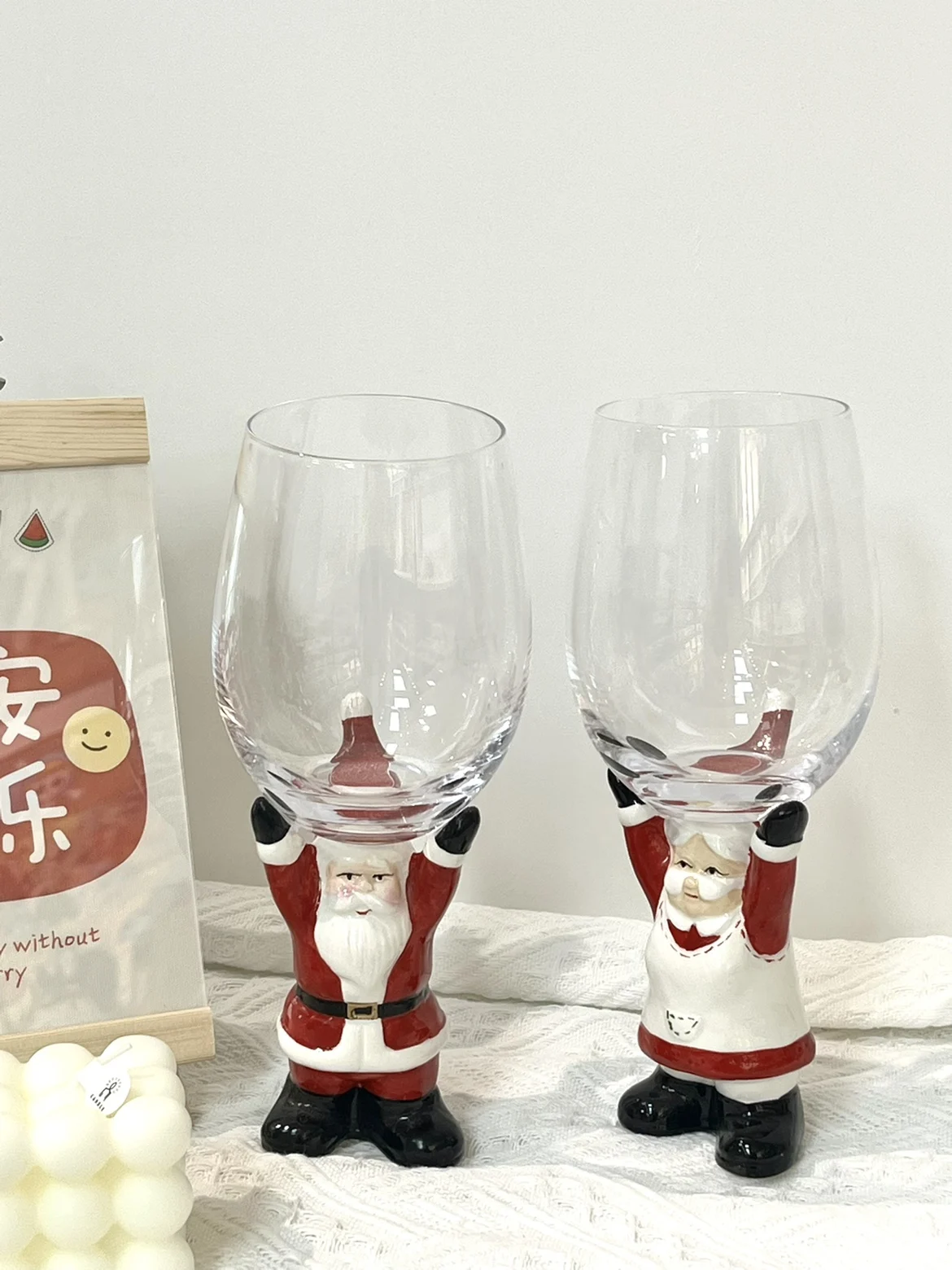 Santa Claus Grandpa And Grandma High Temperature Glass Red Wine Cup Coffee Cup Creative Christmas Glass Set