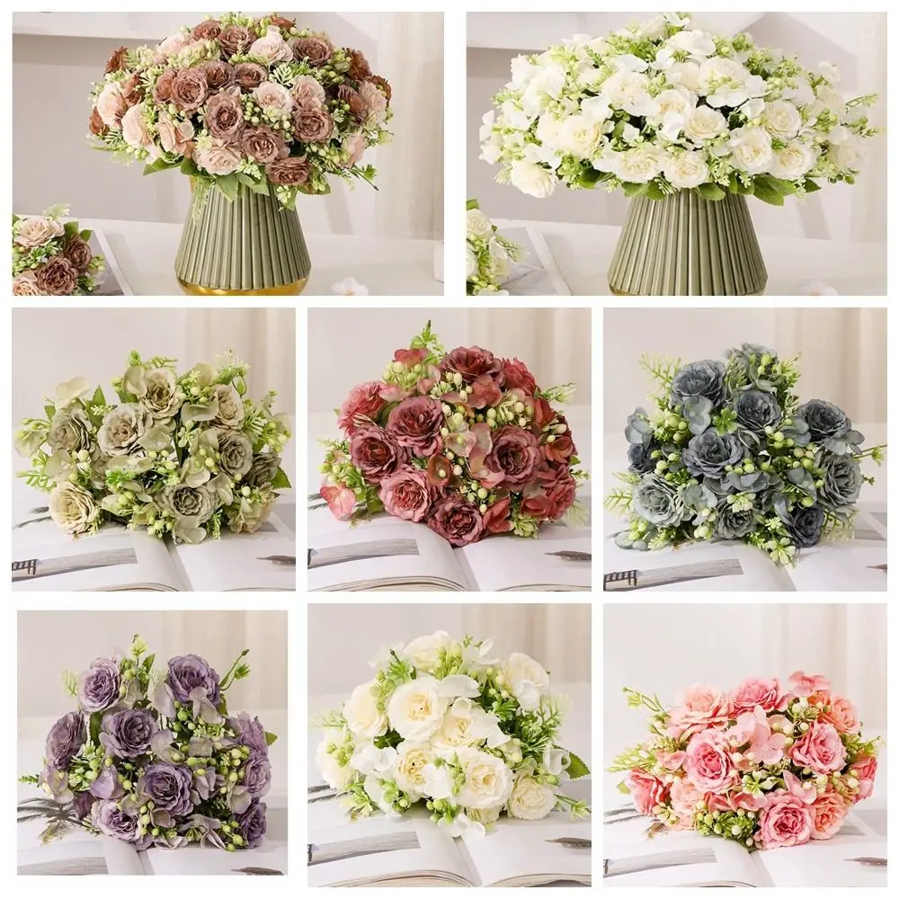 

Grass Modeling Lafite Peony Rose Hydrangea Terrain Model Fake Flowers Simulated Flower Wedding Bouquet Artificial Silk Flowers