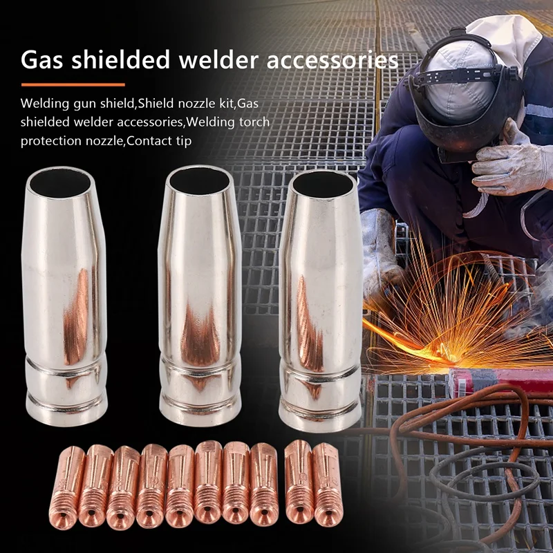 13Pcs CO2 Mig Welding Torch Aircooled MB 15AK Contact Tip Holder Gas Nozzle 0.8mm Welder Shield Shroud Nozzle Tip Kit