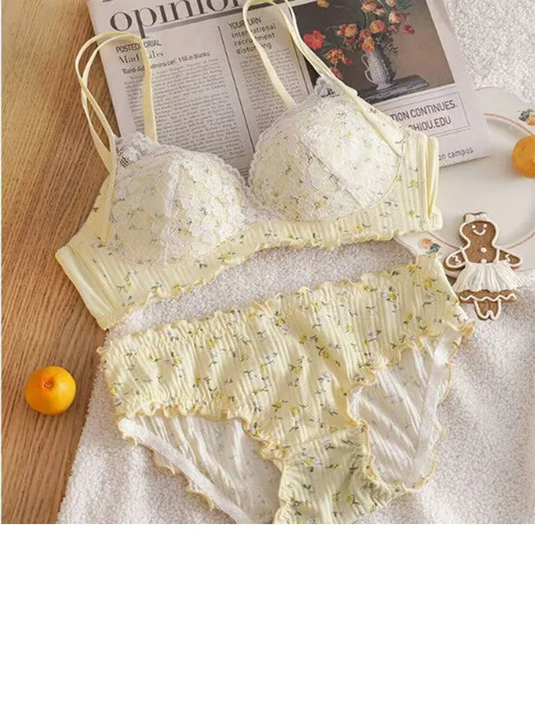 Lolita Cute Teenage Girl Bra Set Without Underwired Rabbit Ears Sweet Small Breasts Pure Lust Lace Sexy Lingerie Thin