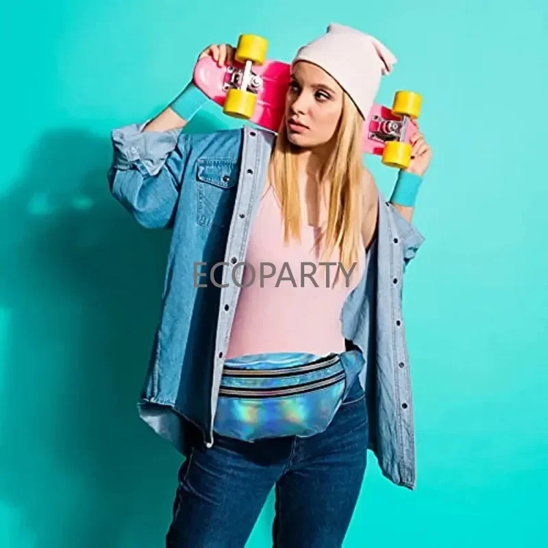 Jaren '80 Vrouwen Neon Beenwarmers Set Holografisch Heuptasje Gebreide Beenwarmers Hoofdband Polsbandjes voor Yoga Hardlopen Wandelen Reizen