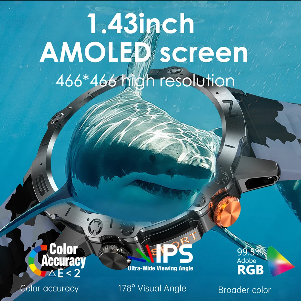 K59 สมาร์ทนาฬิกาสําหรับผู้ชายผู้หญิงSmartwatch 1.43 "หน้าจอAMOLEDนาฬิกาข้อมือนาฬิกาข้อมือกลางแจ้งสร้อยข้อมือฟิตเนสนาฬิกาอิเล็กทรอนิกส์