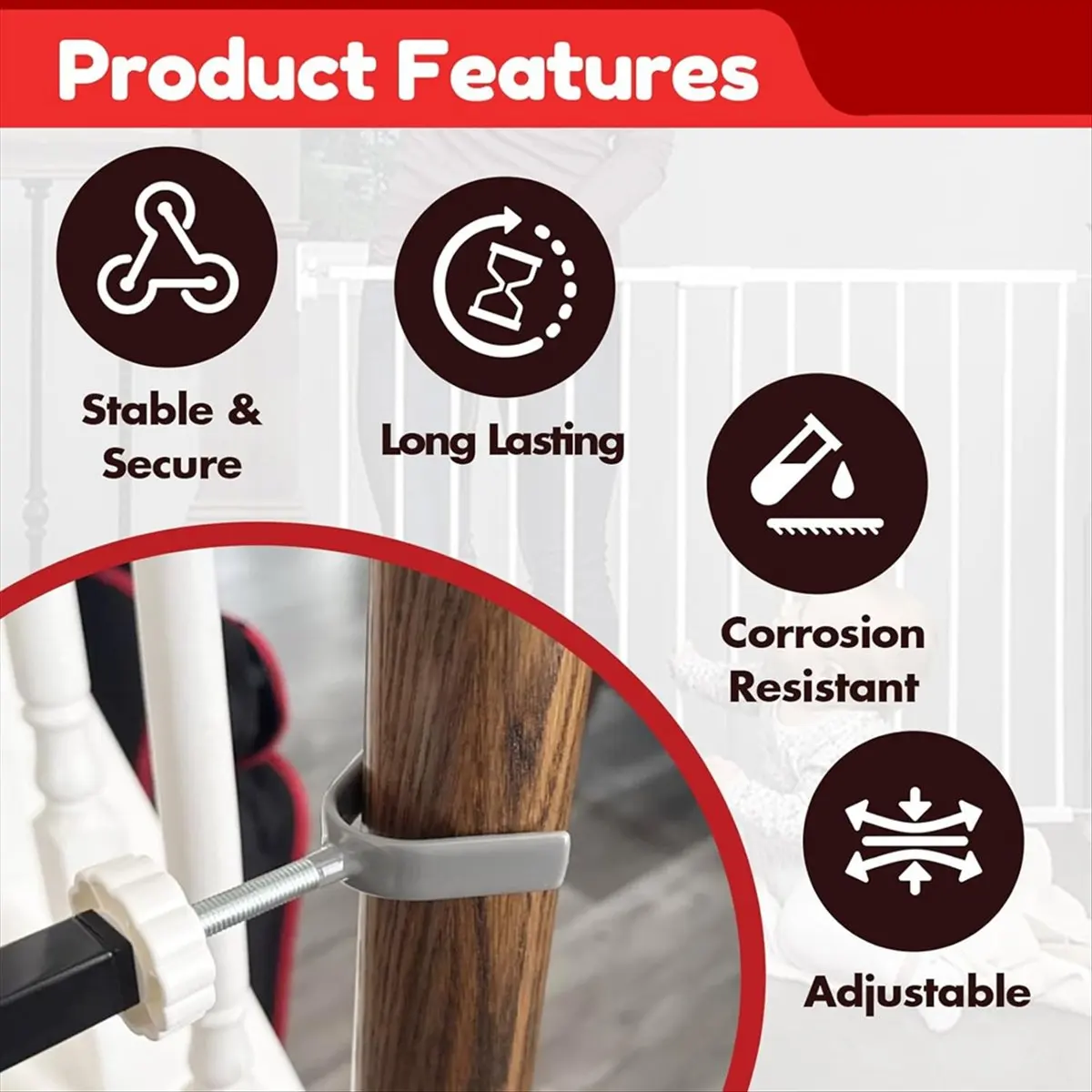 Nieuwe 4-pack babyhek leuningadapter Y-spindelstangen M10 (10 mm), schroefdraad voor op druk gemonteerde veiligheidspoorten voor baby's en huisdieren