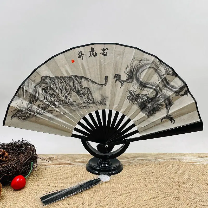 1Pcs 8 inch Folding Silk Vintage Chinese Japanese Hand Held Fan Plastic Silk Dance Fans With Tassel Art Craft Gift Home Decor