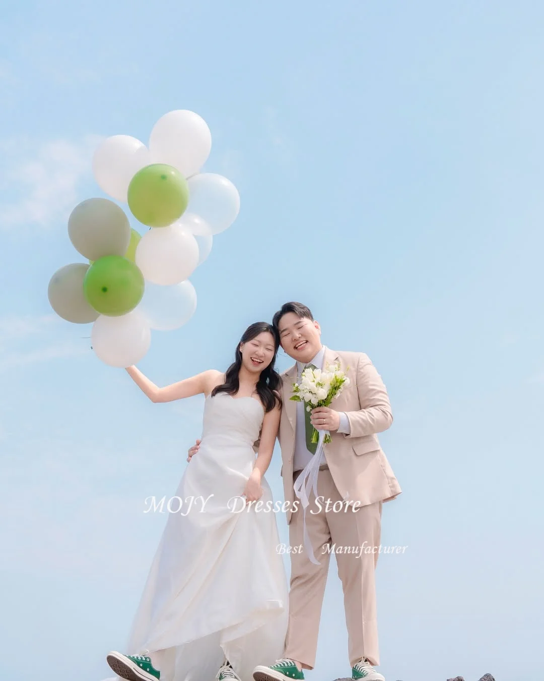 Mojy elegante correa de espagueti A-line Lvory vestidos de novia tul Corea sesión de fotos vestidos de novia hasta el suelo personalizado Dende 2025inize