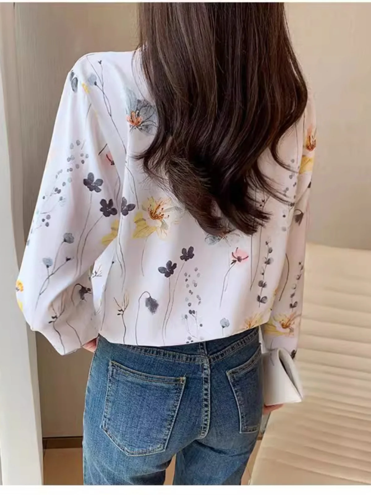 

Женский топ Ele European And American Sle Irt с цветочным принтом Long Sve Slim Fit из полиэстера, повседневный женский топ Faion