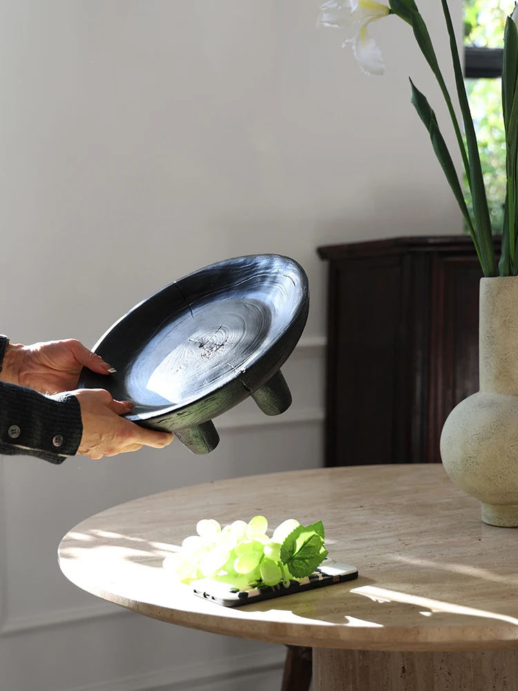 وابي سانسي أطباق فاكهه زخرفة صينية الرجعية الراتنج الأسود الخشب المتفحمة غرفة المعيشة الصينية سطح المكتب الديكور #2