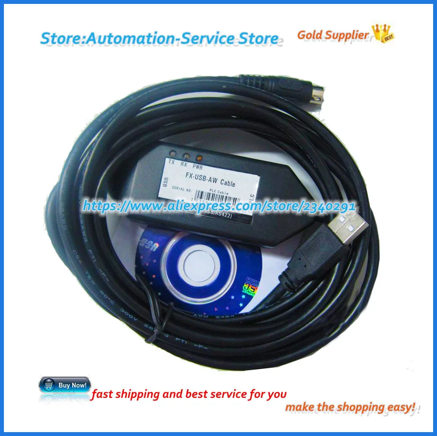Diamond Shape New FX-USB-AW Programming Cable FOR FX3U PLC USB/RS422 FXUSBAW Win7 Win10 Top Quality