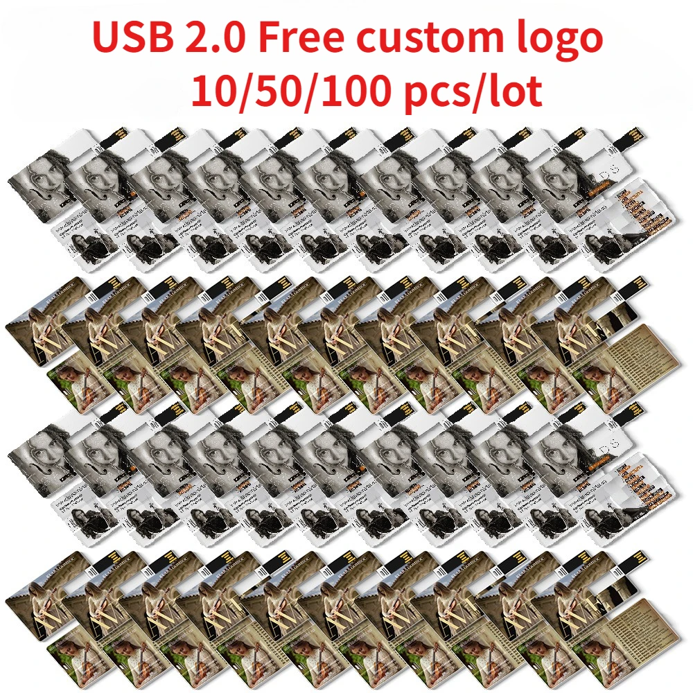 10/50/100pcs Credit Card Model USB Flash Drive 16GB Memory Card 32GB 2.0 Pendrive USB stick Pen Drive Custom Logo Color Printing