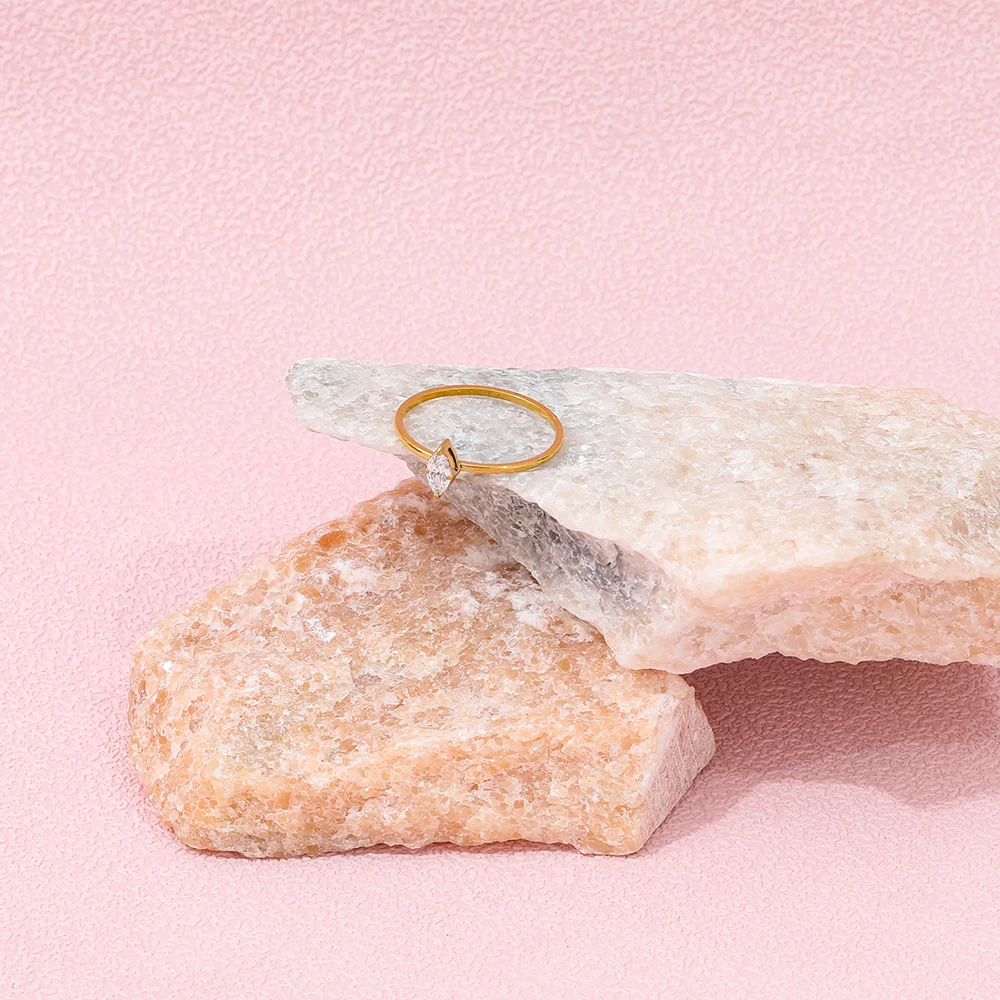 Joolim Jewelry Wholesale High End PVD Waterproof Dainty Designer Fine Irregular Long Zirconia Stainless Steel Ring for Women