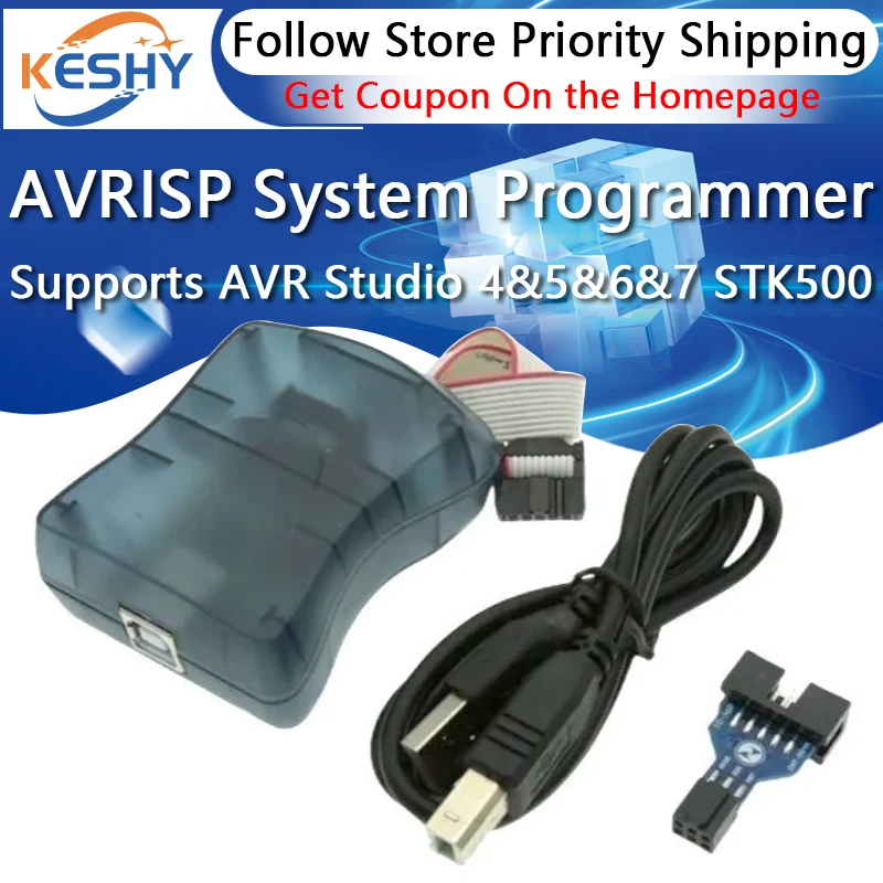 

1Set AVAT AVRISP mkII XP2 AVR ISP mk2 USB AVRISP In-System Programmer Supports AVR Studio 4&5&6&7 STK500