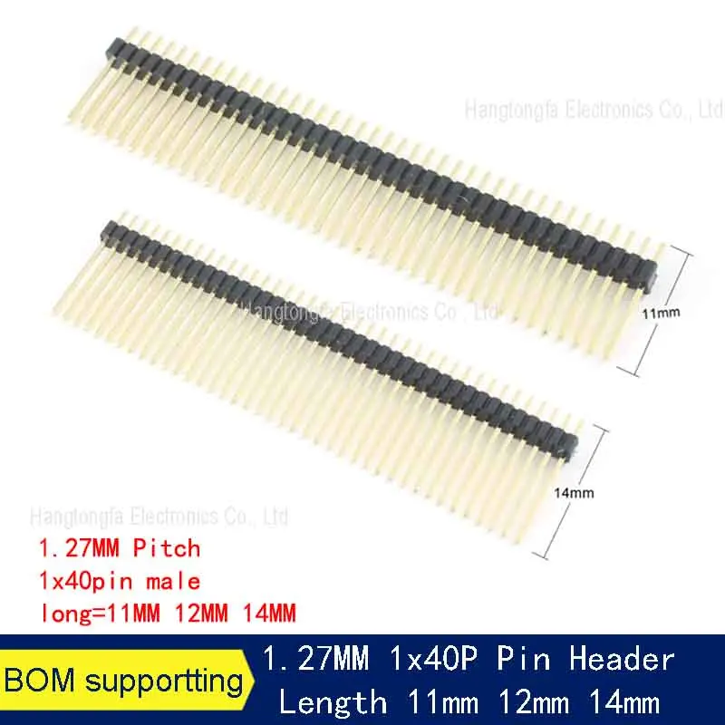 100pcs 1.27mm 1.27 Single Double Row Male Long 11mm 12mm 14MM Connector Strip  1X40P 2*50P Breakaway PCB Board Pin Header