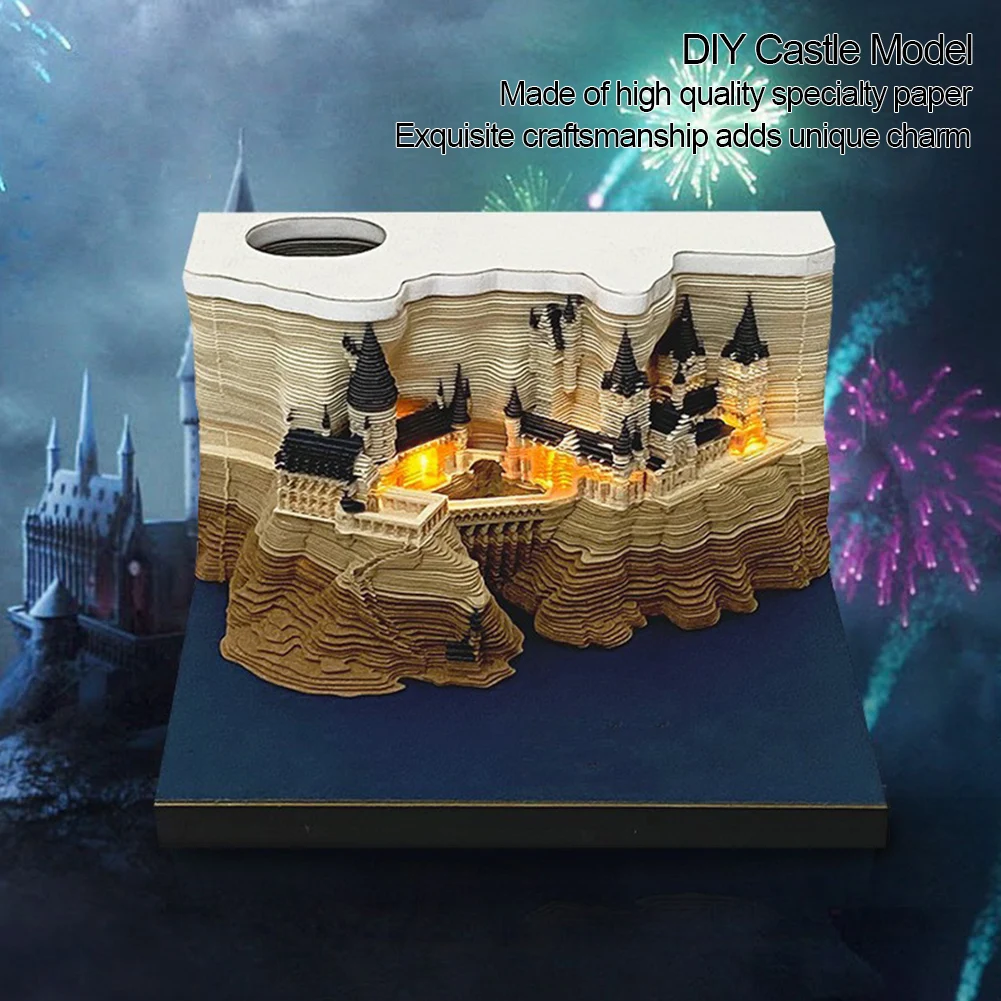 2025 3D Castle Paper Sculpture Desk Calendar Magic Castle Memo Note Pad With Light Paper Stationery Accessories Novelty Gifts