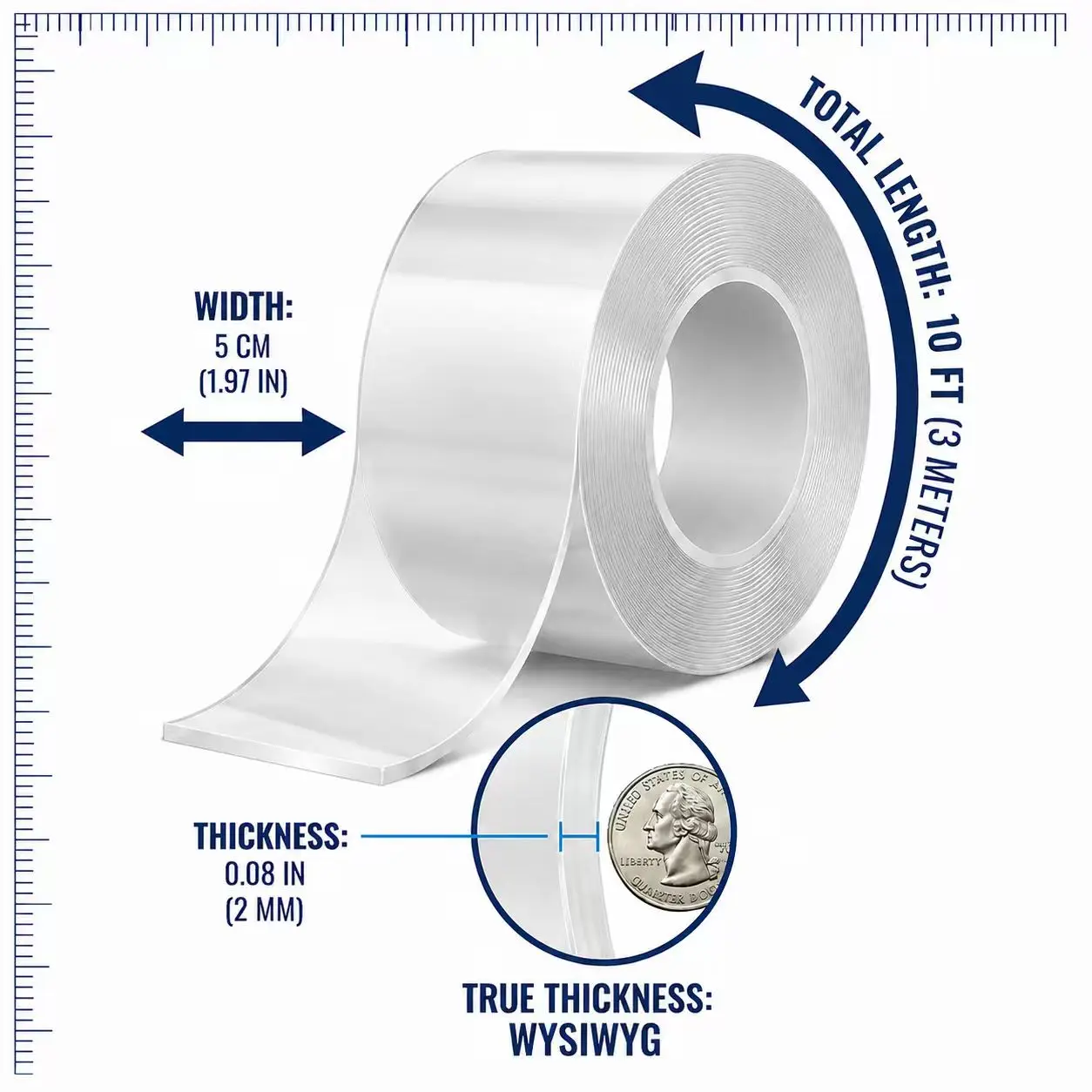 Nano Tape Double Sided Heavy Duty 1.97''×10Ft Removable Washable No Residue