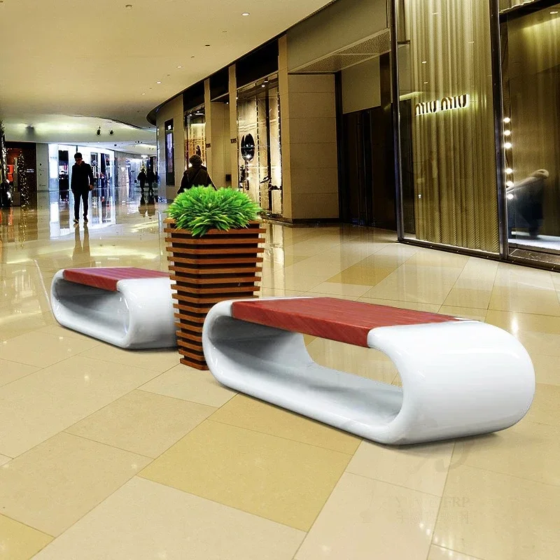 Assento de anel de imitação de grão de madeira FRP quadrado sobreposto vaso de flores assento de cinema shopping Meichen Park cadeira de descanso