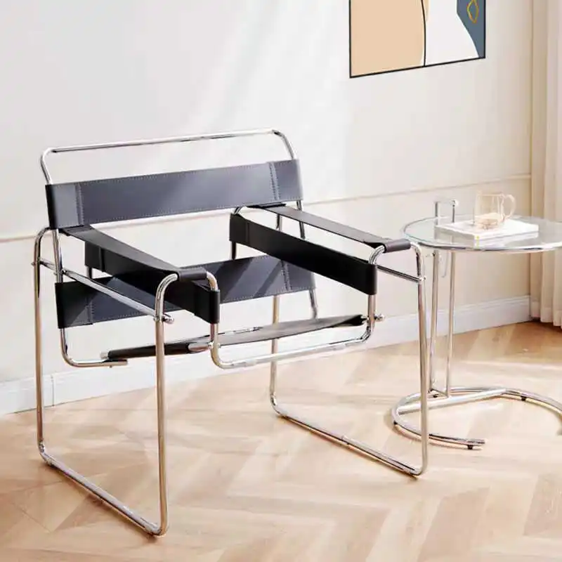 

Italian Luxury Saddle Leather Leisure Chair Stainless Steel Single Backrest Chair Creative Living Room Decoration Chair