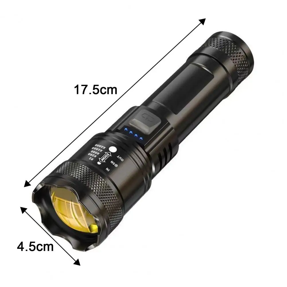 ไฟฉาย LED High Lumens ไฟฉาย Super Bright แบบชาร์จไฟได้กันน้ําขนาดกะทัดรัดแบบพกพา Camping ไฟฉายพร้อมไฟท้าย