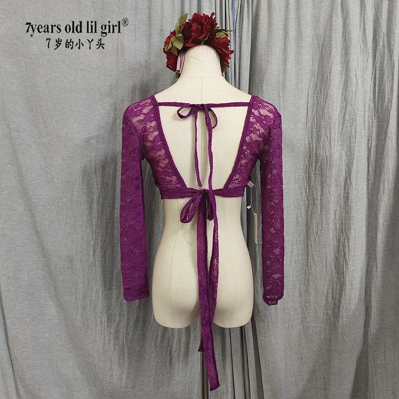 7yearsoldlilgirl Lace Belly Dance Top Ats Tribal choli แขนยาวผู้หญิงเครื่องแต่งกาย BR49