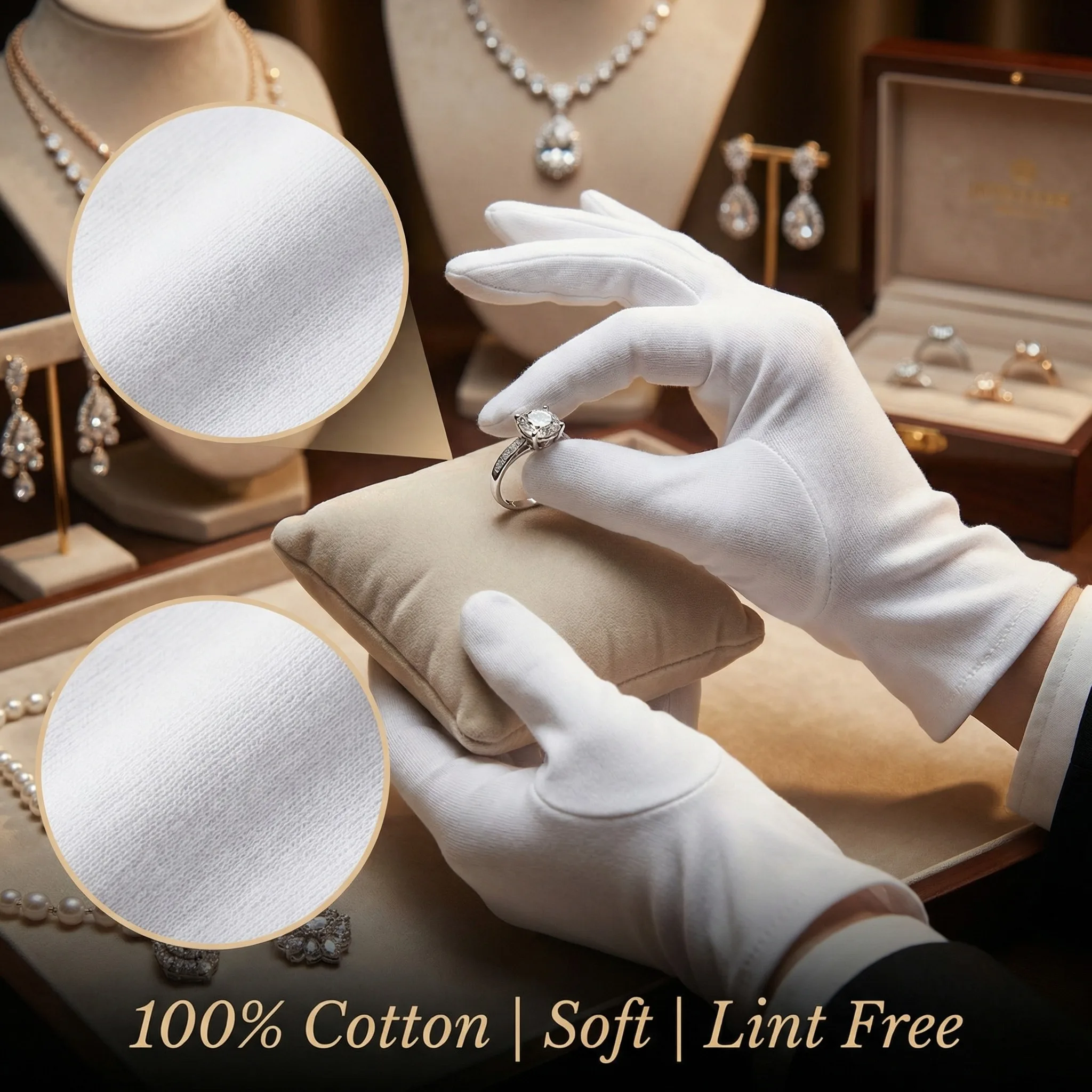 Picture 4: 100% Cotton Jewelry Handling Gloves Breathable Sweat-Absorbent White Gloves for Jeweler Watchmaker Polishing Anti-Fingerprint