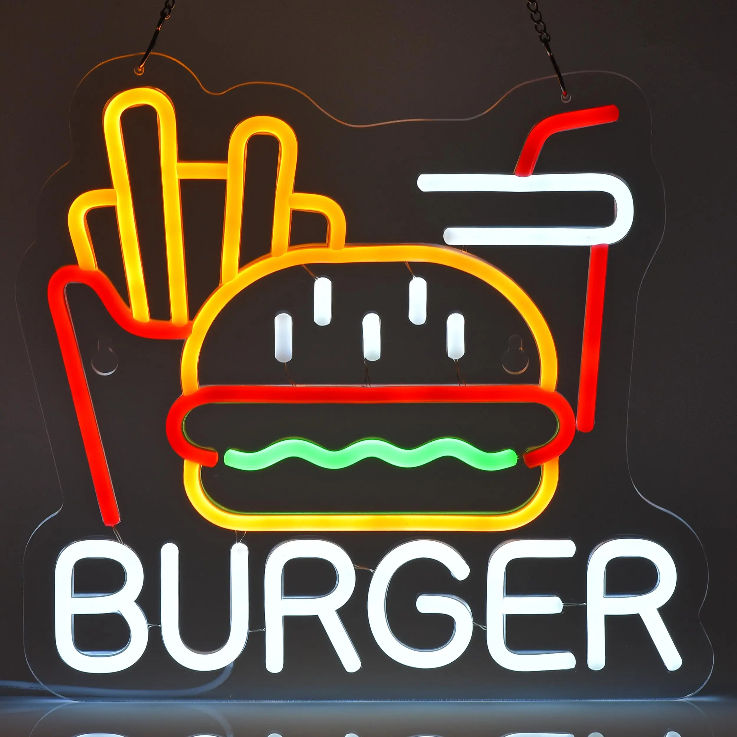 

Burger Fries Neon Sign for Burger Shop Decor French Fries LED Neon Light Fast Food Business Signs for Restaurant Store