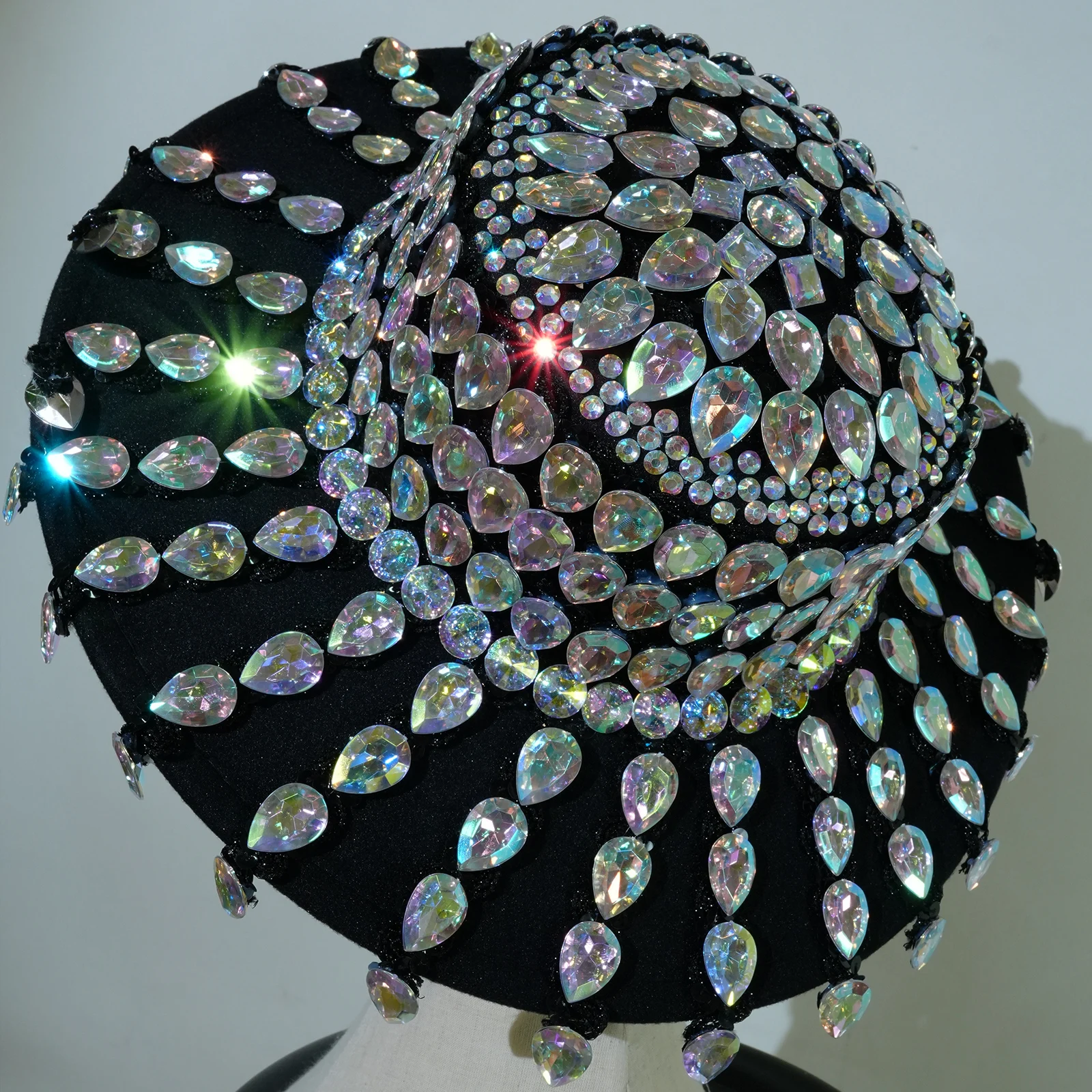 

glitter Big rhinestones hat Black Hats Women fashion Party DS Prom Hat Dancer GOGO Singer Stage Accessories top hat performance