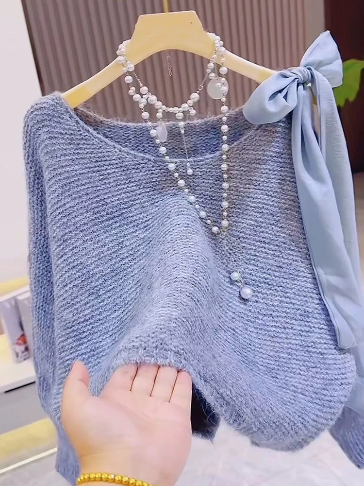 

ay Knitted Knot Sweater Women's Loose Sle Warmth Autumn Winter Faion Korean Loose Slimming Anti-Aging Knitted...