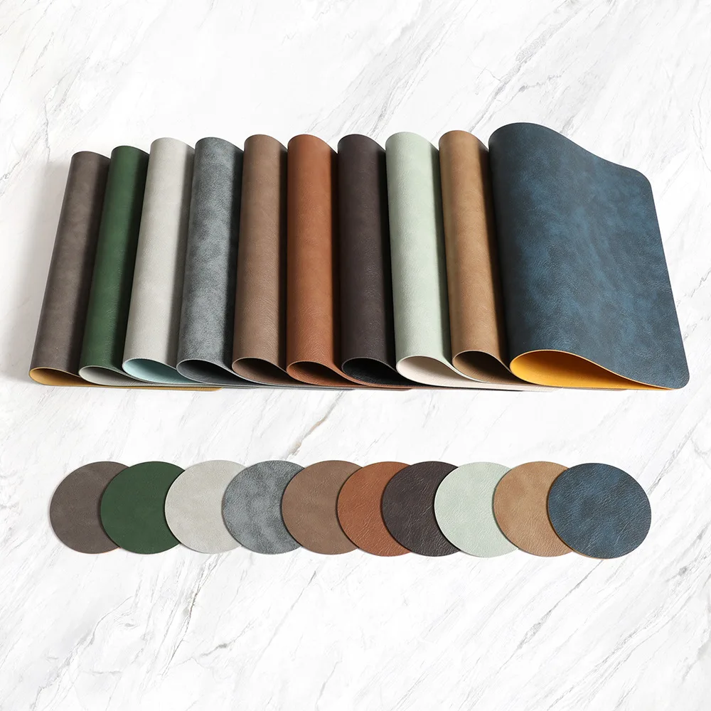 Nordic Cowhide PU Placemat & Coaster Set - Square 43x30cm Round 10cm,Heatproof Non-Slip Dining Table Mat Home & Hotel(1-10 Sets)