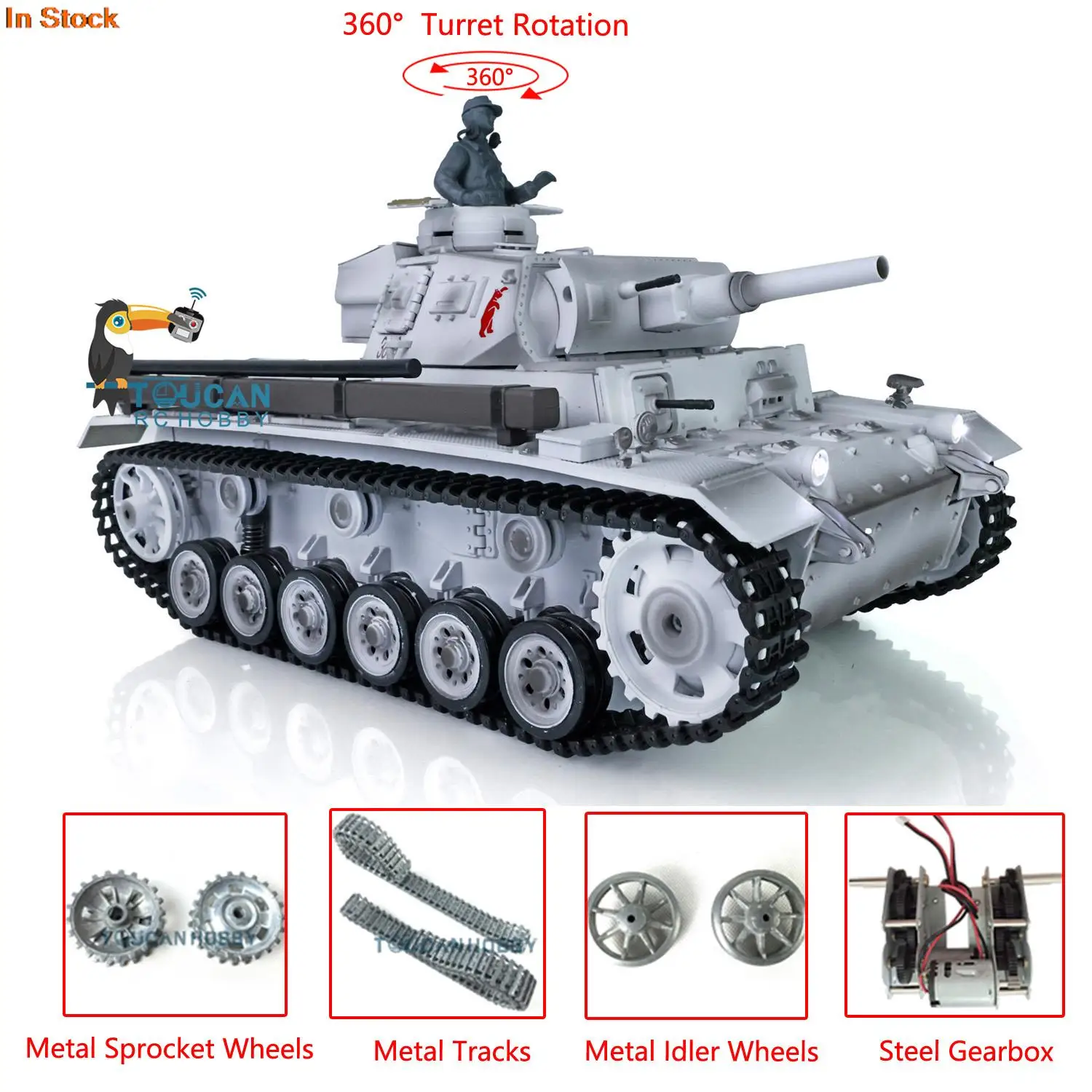 

Heng Long 1/16 RTR Snow 7.0 Upgraded Panzer III H RC Tank 3849 W/ 360° Turret Rotation BB Shooting Smoke Unit Infrared TH17375