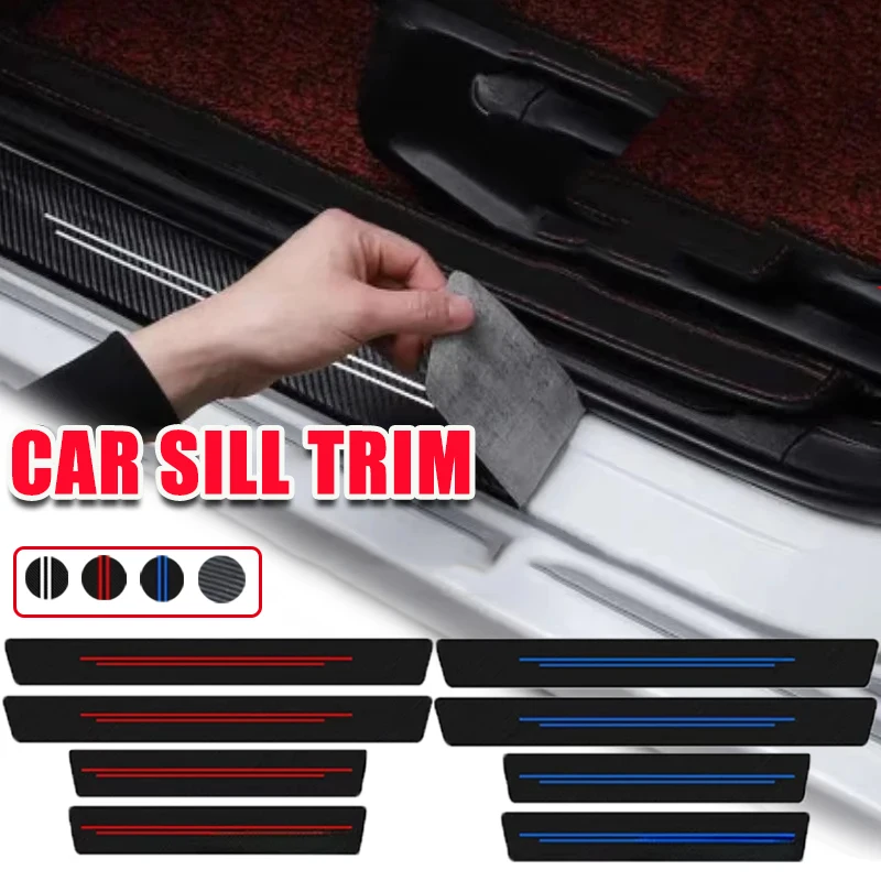 

4PCS/Set Car Door Sill Protector Film DIY Pedal Cover Universal Carbon Fibre Leather Waterproof Scratch Guard Auto Accessories
