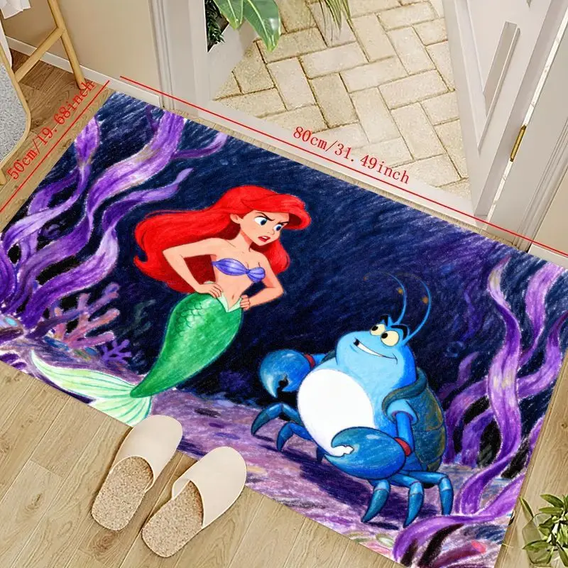 

1PC Cartoon Mermaid Princess Ariel & Ocean Friends Floor Mat, Vibrant Colorful Non-slip Area Rug for Kids Room Bedroom Living Ro