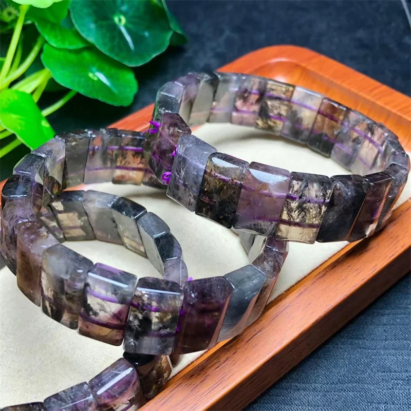 

Natural Black Auroral Quartz Bangle String Charms Strand Exquisite Jewelry Gift Healing Crystal Energy Gift 1pcs 9x16mm