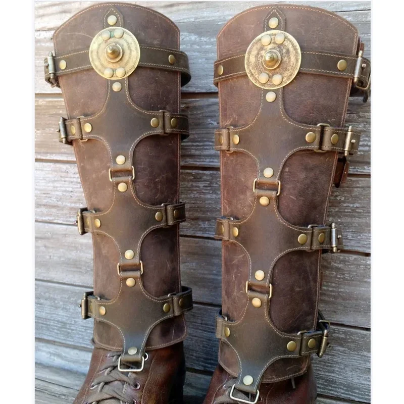 Mittelalter liche Renaissance Greaves Stiefel Schuhe decken Leder Bein Rüstung Larp Wikinger Krieger Ritter Kostüm Riemen Puttees für Männer Frauen