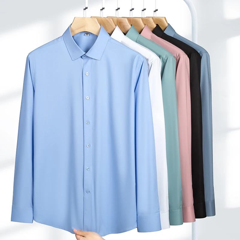Office Soft Men Shirt Long Sleeves Dress Shirts Business Shirts Men Casual Long Sleeved Shirt White Black Blue Stripe Shirt 5XL
