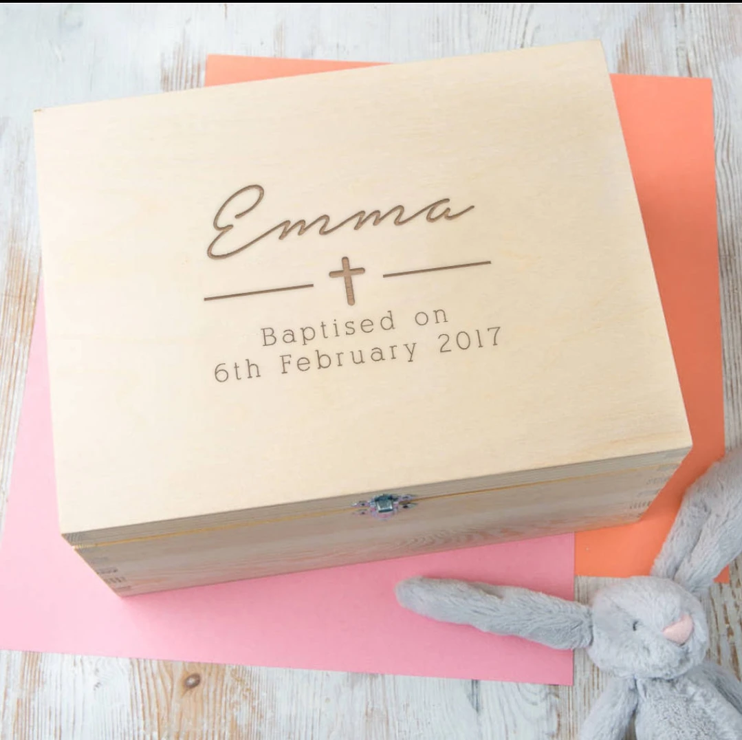 Personalized Wood Baptism Keepsake Box ,Costom Baptism Gifts for Baby Girl or Boy, Engraved Wooden Keepsake , Memory Box