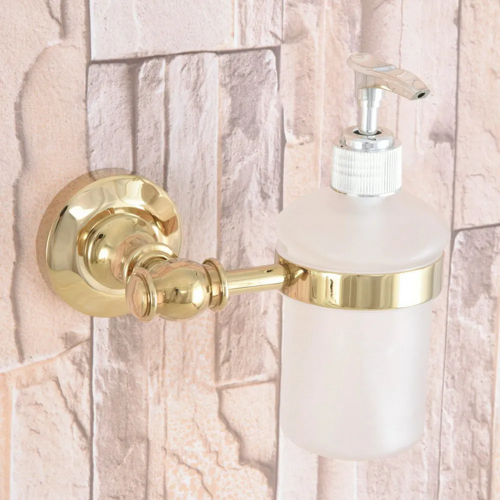 Luxury Gold Color Brass Bathroom Hand Liquid Soap Dispenser Wall Mounted Bathroom Kitchen Countertop Soap dispensers Nba307