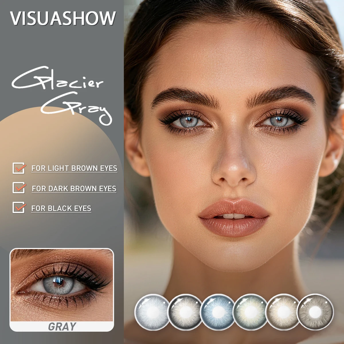 Farbige Kontaktlinsen VISUASHOW Glacier Gray 14.2mm Halbjährige 1 Paar weiche feuchtigkeitsspendende natürliche Augen Make-up Linsen` – Detail 1