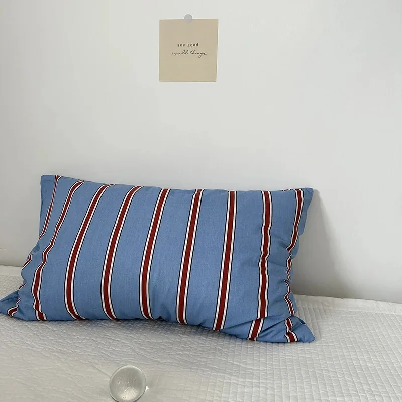 

One-Piece Peach Skin Rectangle Pillowcase Korean Striped Floral Bunny Pillow Cover Aesthetic Dorm Bedroom Home Bedding Decor
