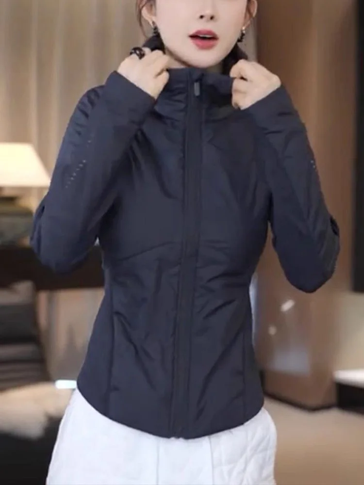 

Casual Spor Zipper Hooded Long Sve Cotton Jaet Women's Winter New Sle Slim Fit Pure Color Faion Outerwear Coat