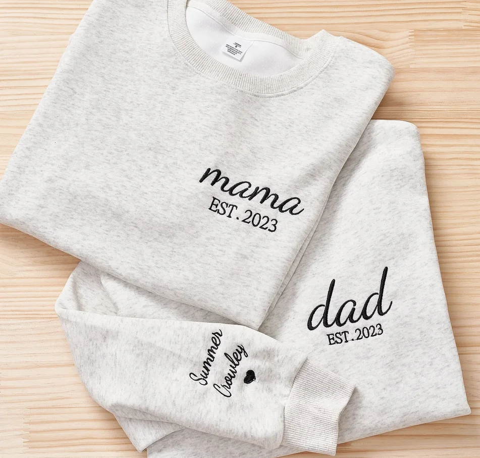 Custom Embroidered Sweatshirt, Kids Name On Sleeve With Heart, Grandpa Shirt With Date, Daddy Est Year Shirt, Gift For New Dad