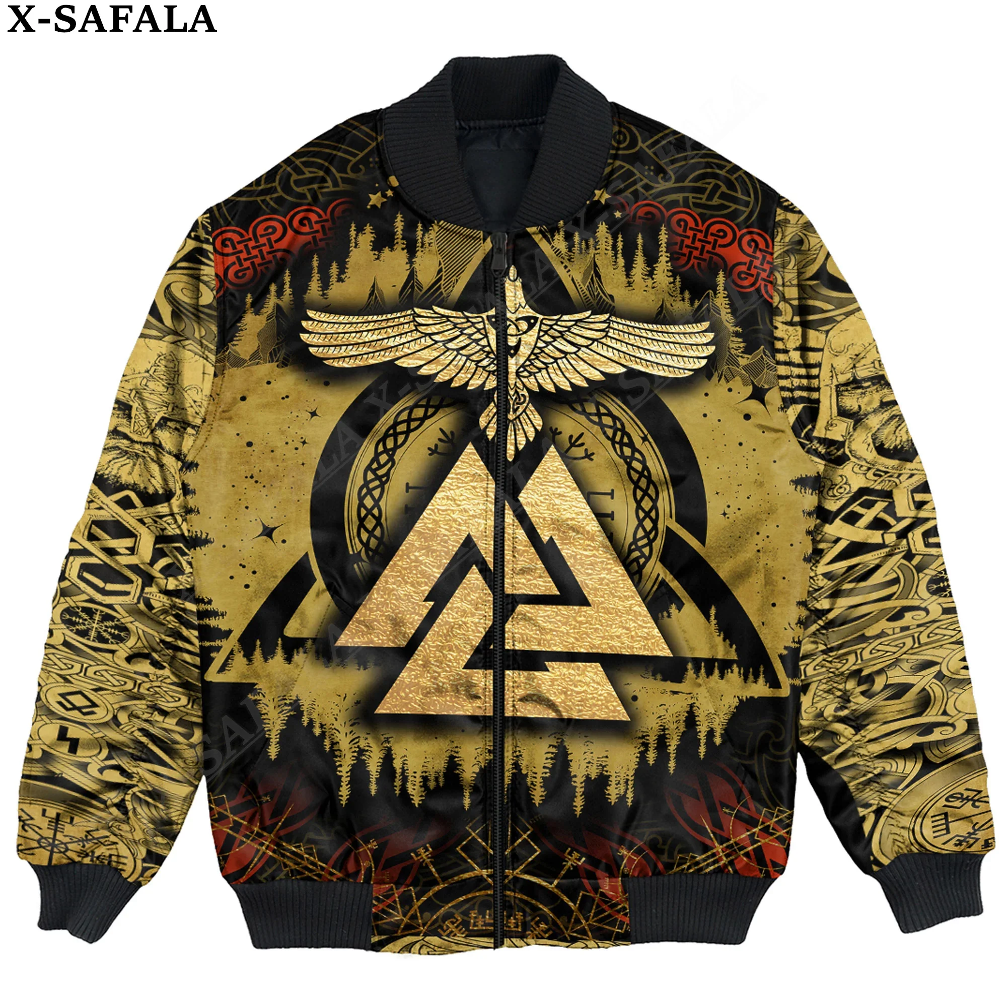 Odin Hot Tattoo Fenrir Wolf Raven 3D Printed Bomber Jackets Zipper Casual Thick Coat Unisex Harajuku Men Women Streetwear-3