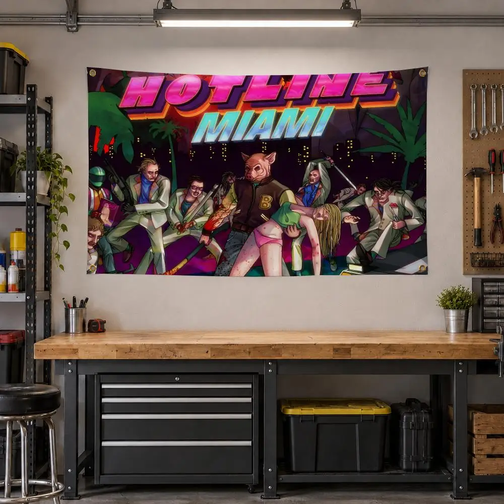 Game Hotline Miami Indie Flags Personalized Banner Flag Room Dorm Camping Picnic Garage Bar Outdoor Wall Decor