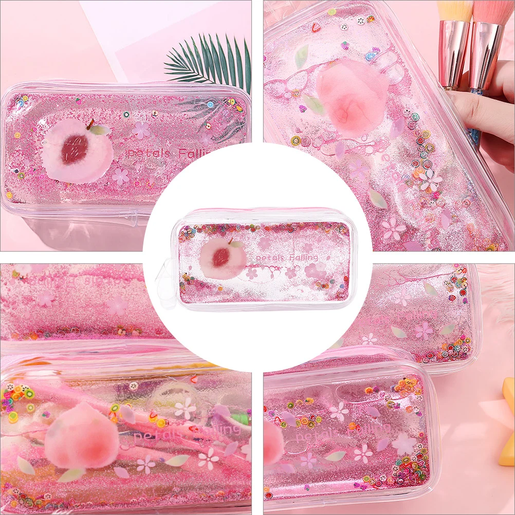 1 قطعة مقلمة نمط الخوخ لامعة الرمال المتحركة تصميم حقيبة أدوات مكتبية محمولة لمستحضرات التجميل لوازم العناية بالبشرة جميل الطازجة البلاستيكية #4