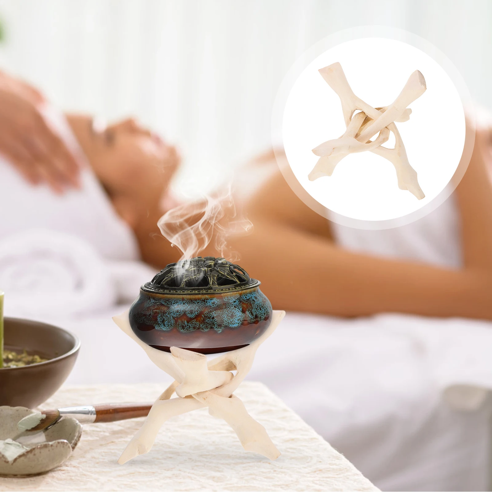 

Multipurpose Wooden Tripod Stand Crystal Sphere Holder Burner Support for Home Decor Bowl Display Rack Jewelry Dish Base