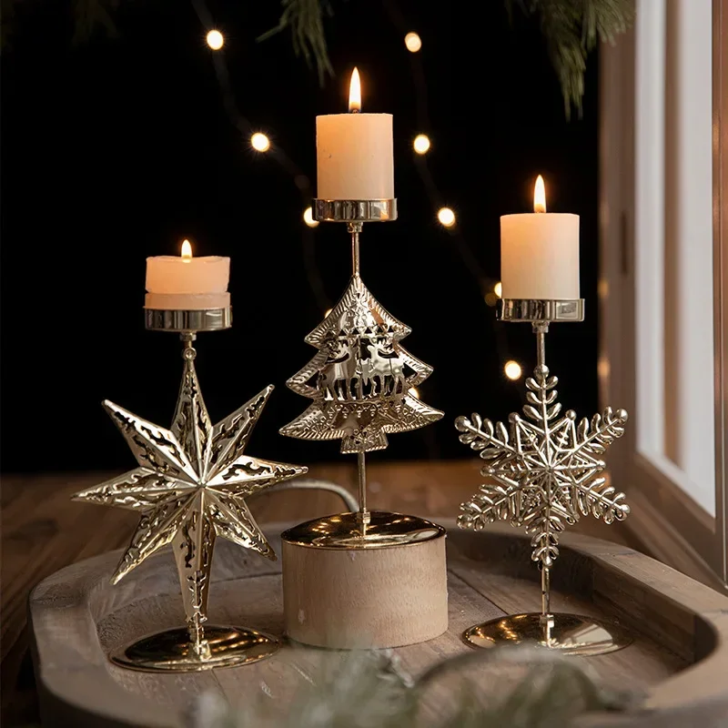 

Vintage Candle Holders Christmas Desktop Decoration Xmas Tree Elk Snowflake Pattern for Winter Xmas New Year Table Decor Navidad