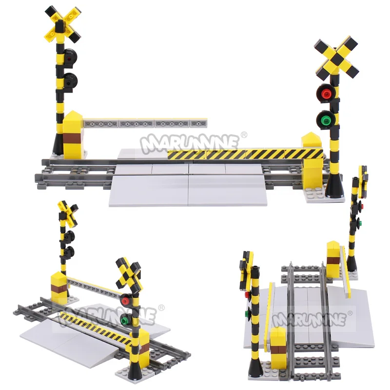 Marumine Bricks MOC Train Crossing Railroad Aisel Model Set Sliding Bar with 53401 Straight Tracks City View Building Blocks Toy