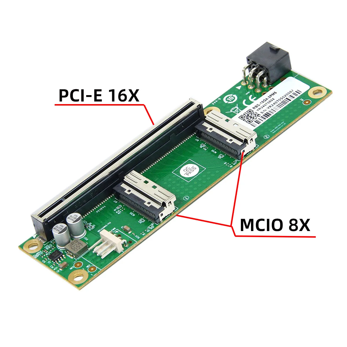 2025 NIEUWE PCIe 5.0 Adapter Base X16 MCIO 8i Vrouwelijke NVMe + PCIe5 Dual-poort Externe Grafische kaart Adapter Split Card