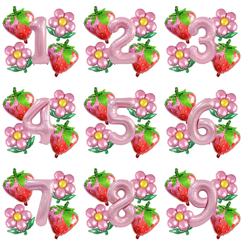 

6/12PCS Fruit Strawberry Shaped Foil Balloons Set For baby Birthday Girl Sweet Fruit Party Decorations Pink decor