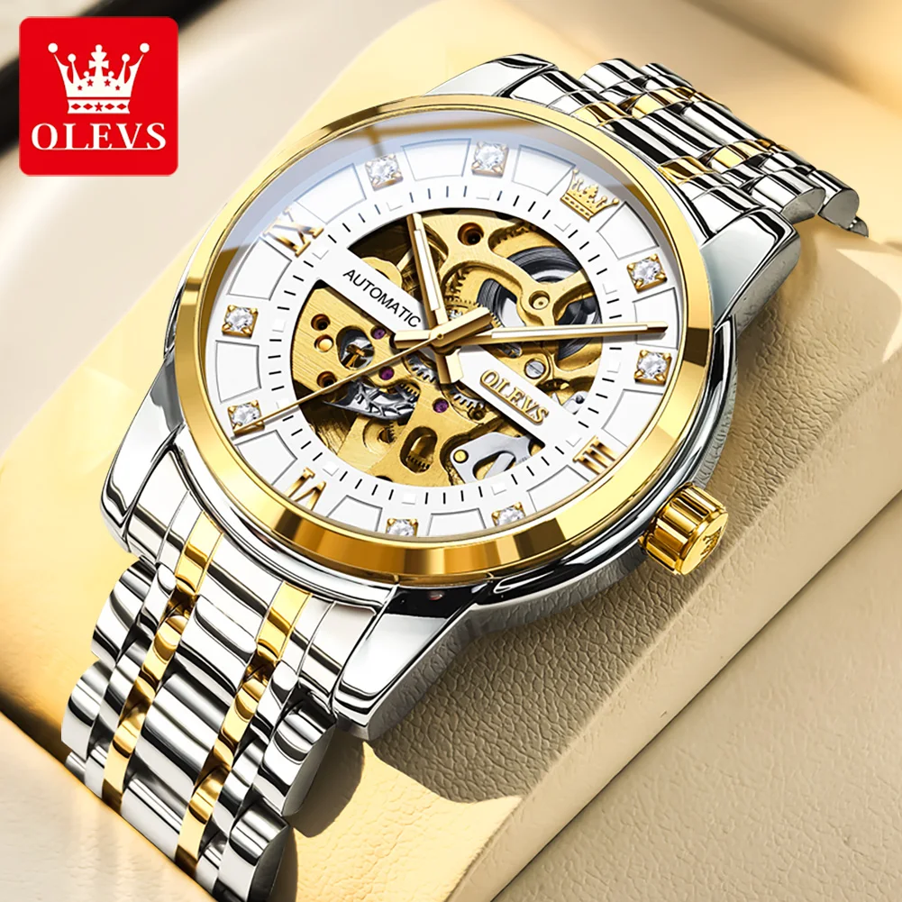 

OLEVS трендовые модные мужские часы из нержавеющей стали, механические часы для мужчин, оригинальный бренд, автоматический механизм, бизнес