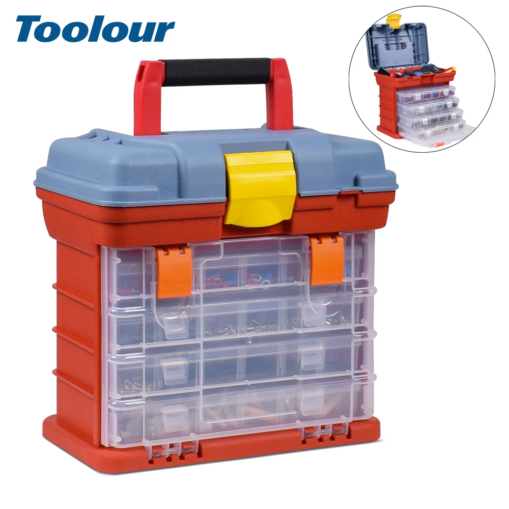 

Портативный органайзер Toolour для хранения инструментов и мелких деталей с 4 многосекционными лотками для рыболовных снастей, ручных инструментов или рукоделия
