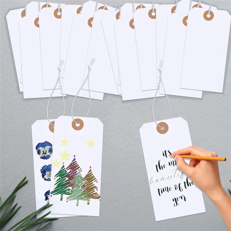QWE-120 PCS Gift Tags With Elastic String, Blank Shipping Tags Large Marking Gift Bags Tags Writable Price Tags Inventory Tag